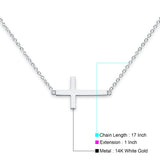 Seitliche Kreuz-Halskette aus 14-karätigem Weißgold, 43,2 cm + 2,5 cm Verlängerung