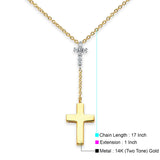 14K Two Tone Gold CZ Cross Necklace 17" + 1" Extension