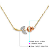 14K Tri Color Gold CZ Flower Necklace 17" + 1" Extension