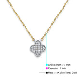 14K Two Tone Gold CZ Flower Necklace 17" + 1" Extension