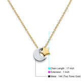 Halskette aus 14-karätigem, zweifarbigem Gold mit Mond und Stern, 43,2 cm + 2,5 cm Verlängerung