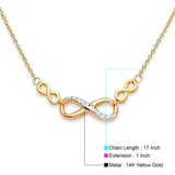14K Two Tone Gold Inifinity Light Chain Necklace 17" + 1" Extension
