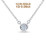 14K Gold .06ct Bezel Solitaire Round Diamond Pendant 18" Necklace