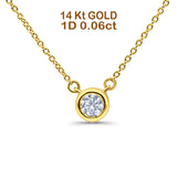 14K Gold .06ct Bezel Solitaire Round Diamond Pendant 18" Necklace