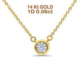 14K Gold 0,06ct Lünette Solitär runder Diamant Anhänger 18" Halskette