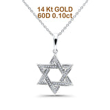 14K Gold 0.10ct Jewish Star Of David Diamond Pendant 18" Necklace