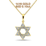 14K Gold 0.10ct Jewish Star Of David Diamond Pendant 18" Necklace