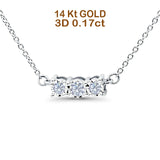 14K Gold 0.17ct Three Stone Round Diamond Pendant Necklace 18" Long