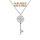 14 K Gold 0,08 ct runde Diamant-Schlüsselanhänger-Halskette, 45,7 cm lang