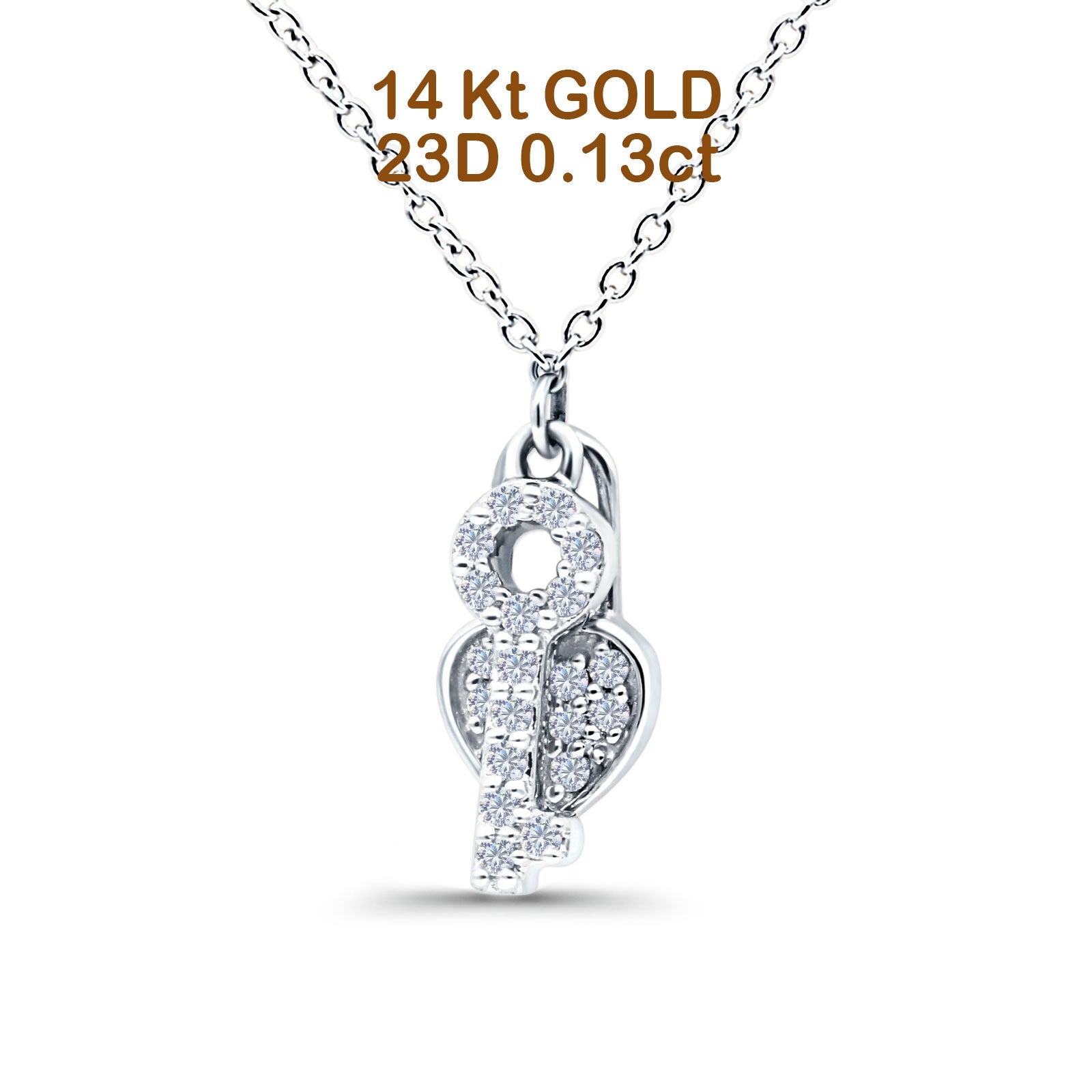 Diamond Heart Key and Lock Pendant Necklace Sterling Silver 0.16ct