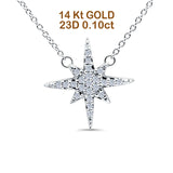 14K Gold 0.10ct Round Diamond Starburst Pendant Necklace 18