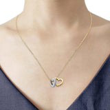 14K Two Tone Gold CZ Double Heart Necklace 17" + 1" Extension