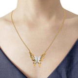 14K Two Tone Gold Butterfly Necklace 17" + 1" Extension