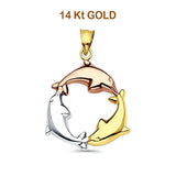 14K Tri Color Gold Real Dolphin Pendant 1.3gm