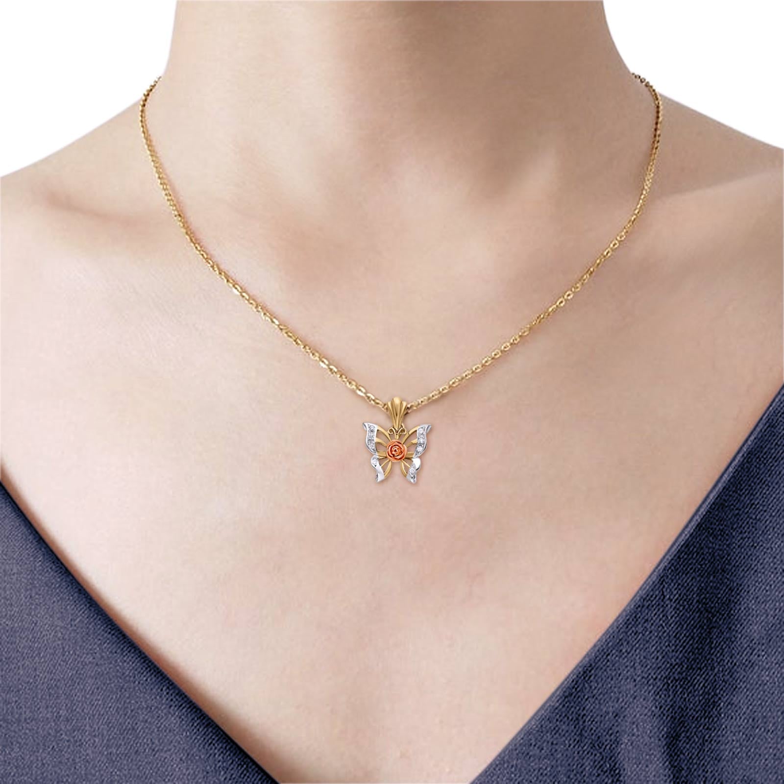 14K Tricolor Gold Cubic Zirconia Butterfly Charm Pendant 3gm