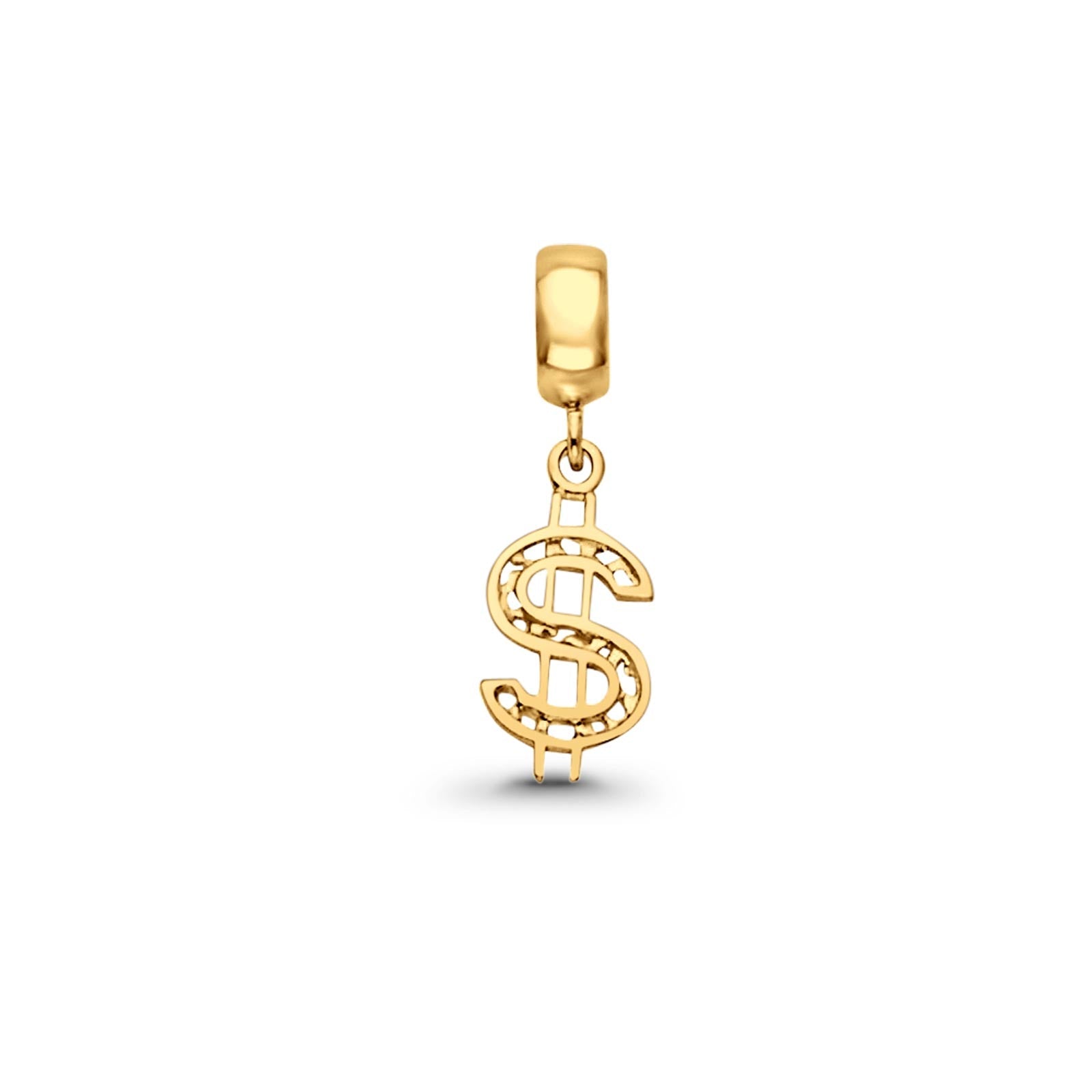 14K Yellow Gold Real $ Sign Charm Pendant 0.7gm