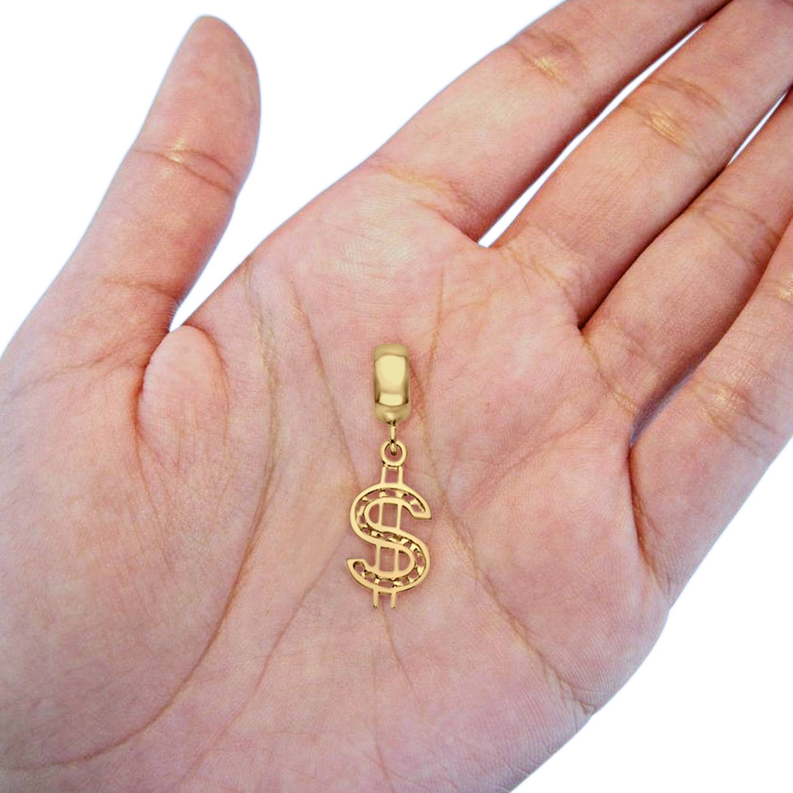 14K Yellow Gold Real $ Sign Charm Pendant 0.7gm