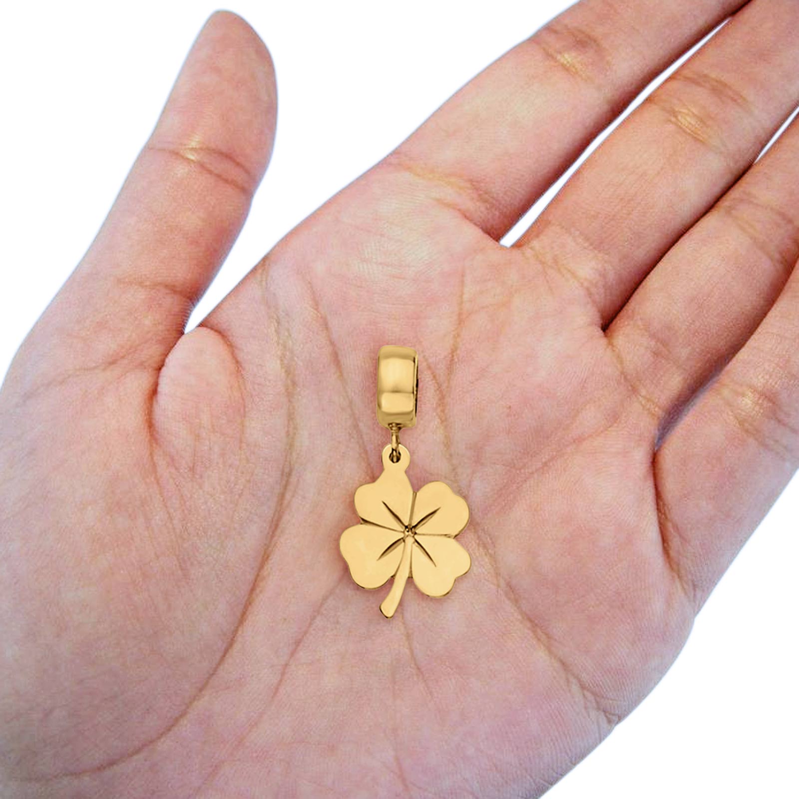 14K Yellow Gold Real Clover Charm Pendant 1.2gm