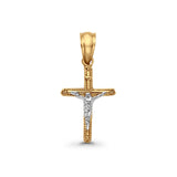 14 K zweifarbiges Gold, Jesus-Kruzifix, INRI-Kreuz, religiöser Charm-Anhänger, 0,5 g