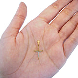14 K zweifarbiges Gold, Jesus-Kruzifix, INRI-Kreuz, religiöser Charm-Anhänger, 0,5 g