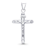 14K White Gold Real Jesus Crucifix INRI Cross Religious Charm Pendant 1.1gm