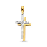 14K Two Tone Gold Real Double Cross Religious Charm Pendant 1.2gm