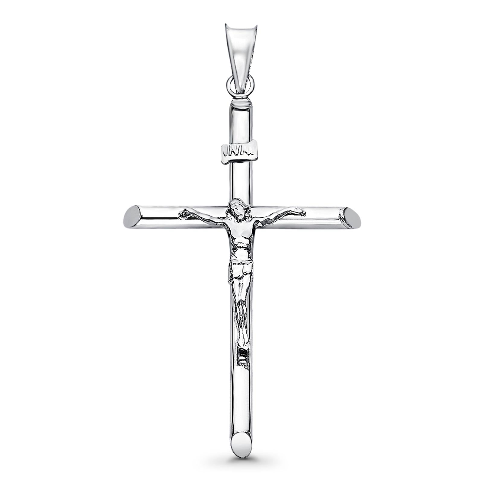 14K White Gold Real Religious Crucifix Charm Pendant 1.8gm