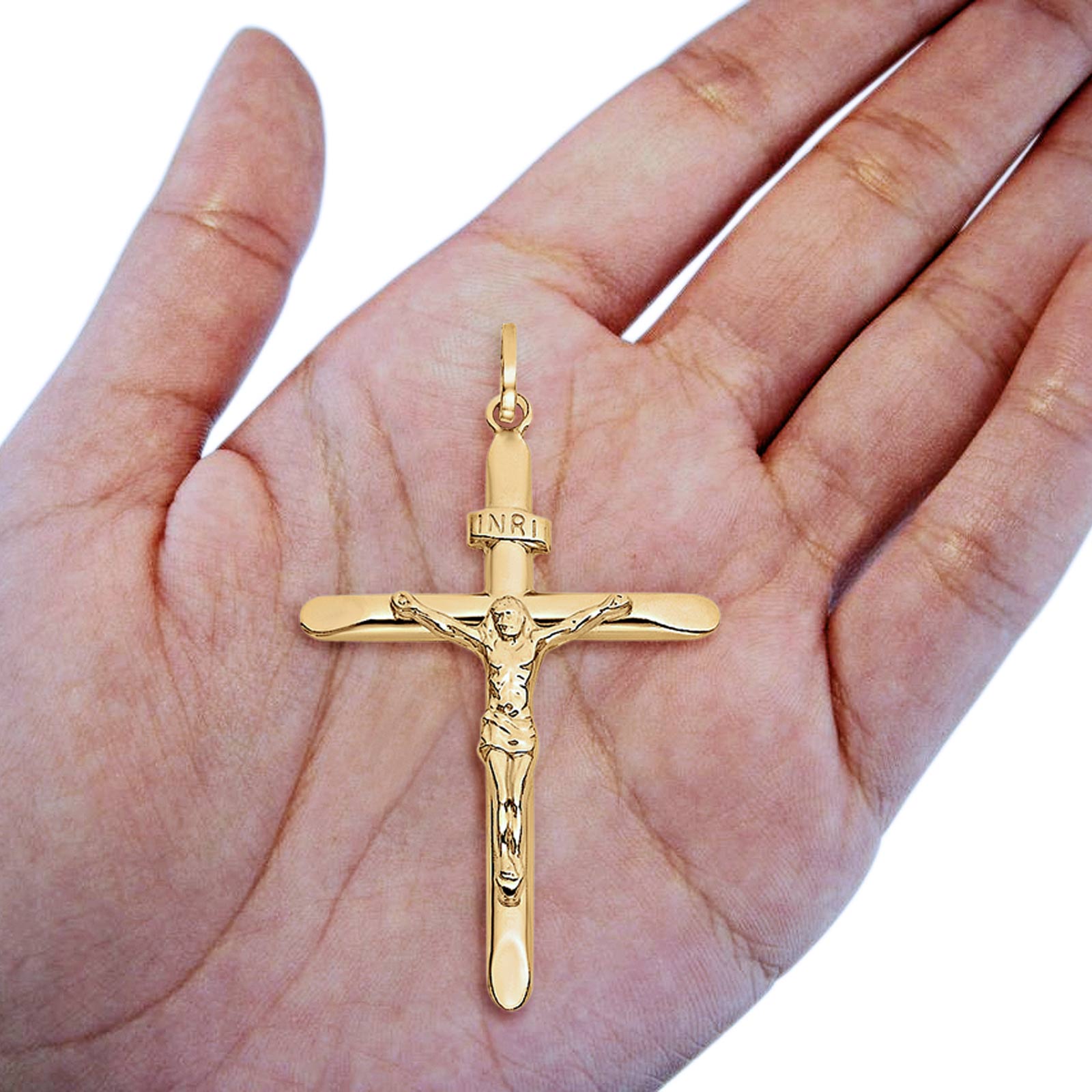 14K Yellow Gold Real Religious Crucifix Charm Pendant 1.8gm
