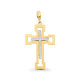 Echter religiöser Kruzifix-Charm-Anhänger aus 14 Karat zweifarbigem Gold, 1,5 g
