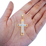Echter religiöser Kruzifix-Charm-Anhänger aus 14 Karat zweifarbigem Gold, 1,3 g