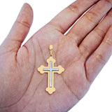 Echter religiöser Kruzifix-Charm-Anhänger aus 14 Karat zweifarbigem Gold, 1,2 g