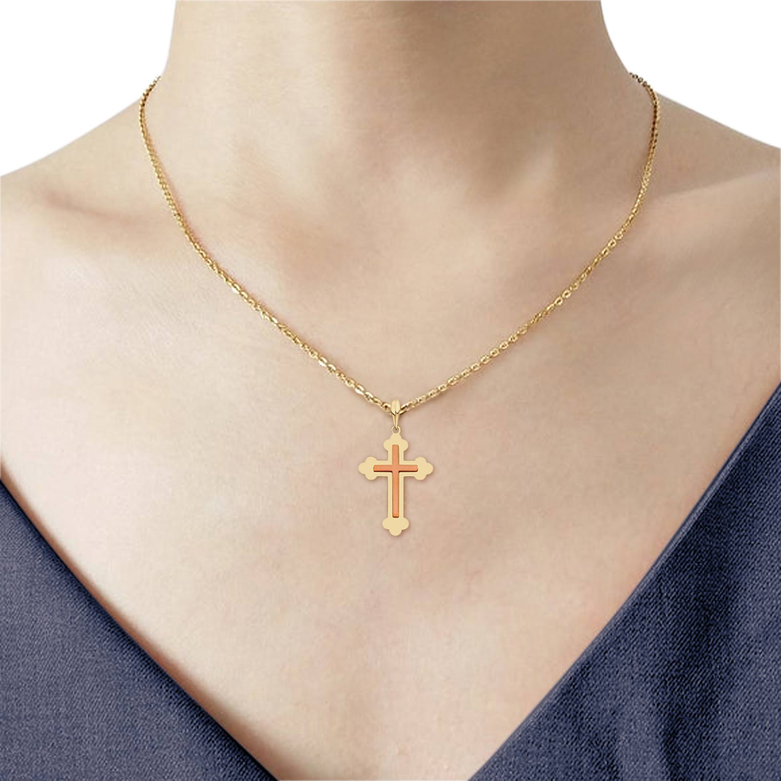 14K Two Tone Real Gold Religious Crucifix Charm Pendant 1.2gm