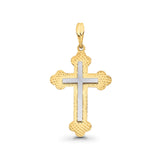 Religiöser Kruzifix-Charm-Anhänger aus 14 Karat zweifarbigem echtem Gold, 1,2 g
