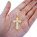Religiöser Kruzifix-Charm-Anhänger aus 14 Karat zweifarbigem echtem Gold, 1,2 g