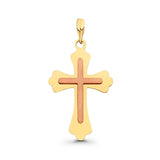 Religiöser Kruzifix-Charm-Anhänger aus 14 Karat zweifarbigem echtem Gold, 0,8 g