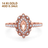 14 K Gold 0,34 ct Art Deco Marquise 5 mm x 3 mm G SI halbgefasster Diamant-Verlobungs-Ehering