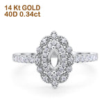 14K Gold 0.34ct Art Deco Marquise 5mmx3mm G SI Semi Mount Diamond Engagement Wedding Ring