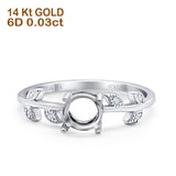 14 K Gold 0,03 ct zierlicher runder Art Deco 6 mm G SI Semi Mount Diamant-Verlobungs-Ehering