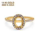 14 K Gold, 0,32 ct, oval, 6 mm x 5 mm, G SI, halbgefasster Diamant-Verlobungs-Ehering