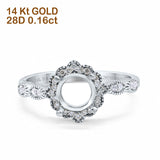 14K Gold 0.16ct Round 7mm G SI Semi Mount Diamond Engagement Wedding Ring