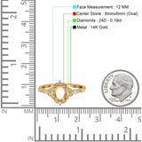 14K Gold 0.19ct Oval 8mmx6mm G SI Semi Mount Diamond Engagement Wedding Ring